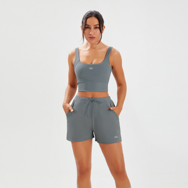 5A Women Sports Bra High-Waist Drawstring Shorts Set 5109