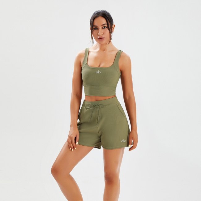 5A Women Sports Bra High-Waist Drawstring Shorts Set 5109