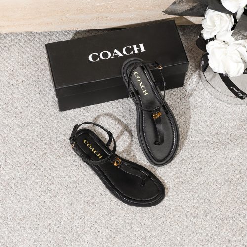 5A Women's Black Leather Thong Sandals