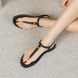 5A Women's Black Leather Thong Sandals