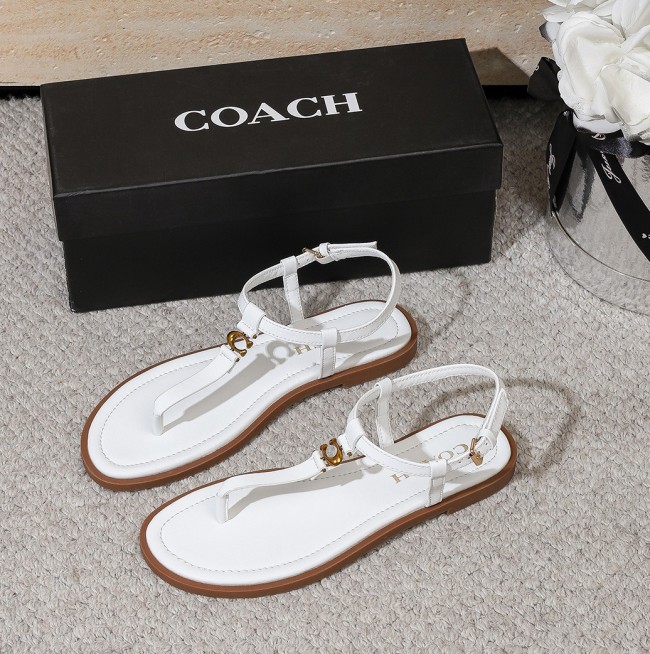5A Women's White Leather Thong Sandals
