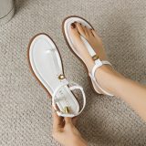 5A Women's White Leather Thong Sandals