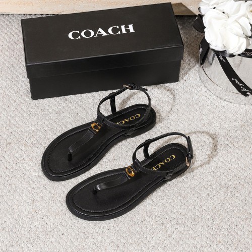 5A Women's Black Leather Thong Sandals