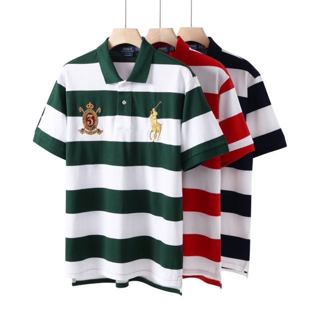 5A Men's Classic Fit Striped Short Sleeve Polo Shirt