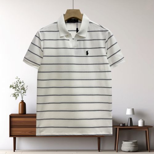 5A Men's Striped Short Sleeve Polo Shirt