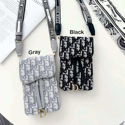 5A Saddle Phone Pouch in Blue Dior Oblique Jacquard Grey