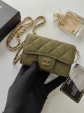 Original A8937 Classic Flap Card Holder On Chain Olive Green Caviar Gold‑Tone Hardware