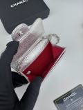 Original A8937 Classic Flap Card Holder On Chain Metallic Silver Caviar Silver‑Tone Hardware