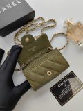 Original A8937 Classic Flap Card Holder On Chain Olive Green Caviar Gold‑Tone Hardware