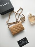 Original A8937 Classic Flap Card Holder On Chain Beige Caviar Gold‑Tone Hardware