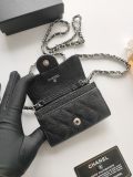 Original A8937 Classic Flap Card Holder On Chain Black Caviar Silver‑Tone Hardware