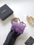 Original A8937 Classic Flap Card Holder On Chain Lavender Lambskin Gold‑Tone Hardware