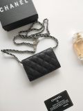 Original A8937 Classic Flap Card Holder On Chain Black Caviar Silver‑Tone Hardware