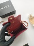 Original A8937 Classic Flap Card Holder On Chain Burgundy Caviar Gold‑Tone Hardware