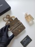 Original A8937 Classic Flap Card Holder On Chain Taupe Lambskin Gold‑Tone Hardware