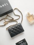 Original A8937 Classic Flap Card Holder On Chain Black Lambskin Gold‑Tone Hardware