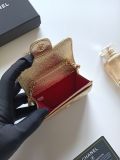 Original A8937 Classic Flap Card Holder On Chain Metallic Gold Caviar Gold‑Tone Hardware