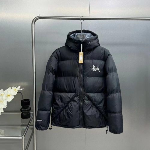 5A Stussy men's stand collar embroidered logo cotton padded jacket nylon fabric