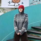 5A knitted cardigan women's coat wool 18.4% cotton wool