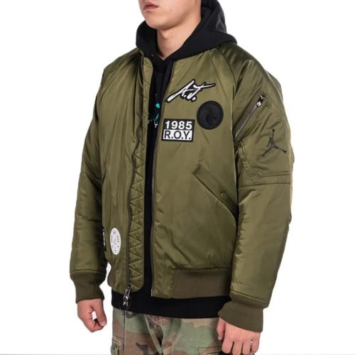 5A Men's Stand Collar Embroidered Logo Bomber Jacket Embroidered Polyester