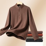 5A Men's Embroidered Logo Wool Fabric Stand Collar Hoodie