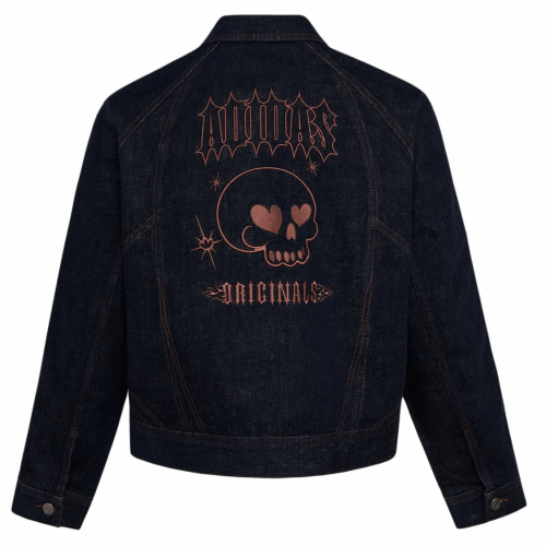 5A Men's Embroidered Logo Skull Collar Denim Jacket Black