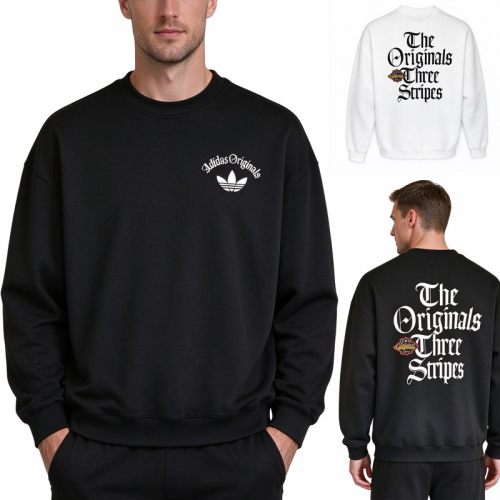 5A Winter Men's The Originals Three Stripes Poly-cotton Fleece 420 Gsm Loose Fit Fleece Lined Crew Neck Sweatshirt