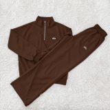 5A Half-zip Mock Neck Sweatshirt Set Spandex Stand Collar Loose Fit Straight-leg Sporty Trousers 2-piece Set