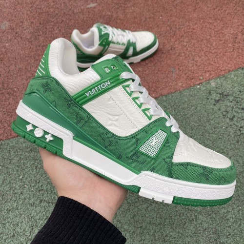 Louis Vuitton Trainer Green Monogram Denim White