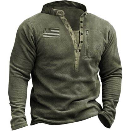 Outdoor Fleece Henley Collar Tactical Men's Sweatshirt