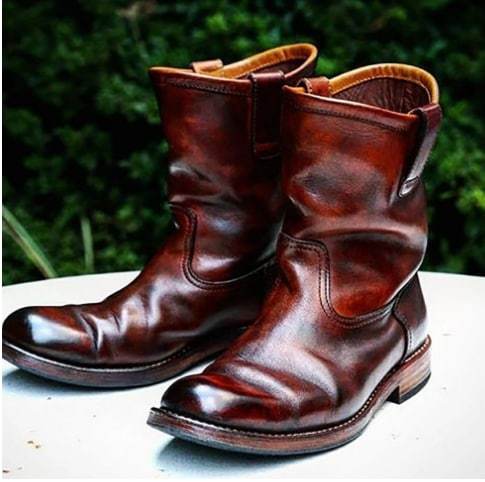 Western vintage square head soft leather boots