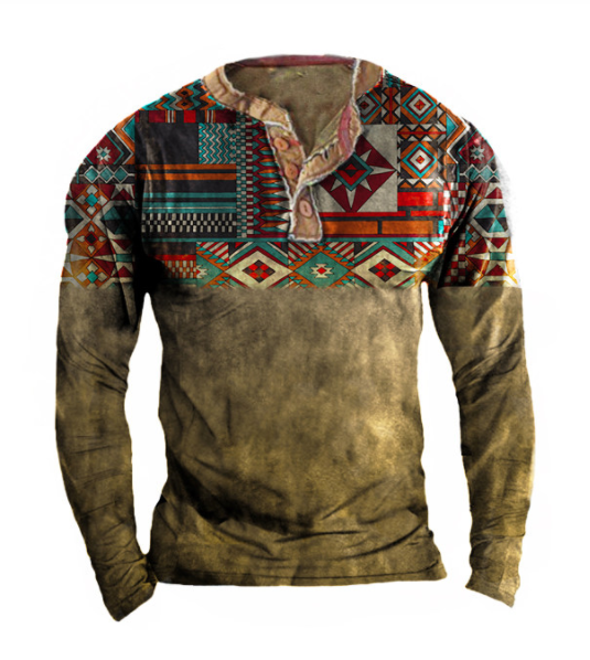 Men's Outdoor Retro Plaid Printing Tactical Henley Long Sleeve Shirt