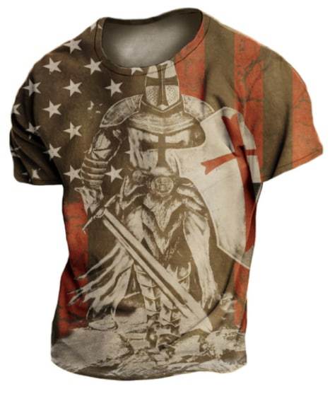 American Flag Templar Jesus Cross Vintage Print T-Shirt