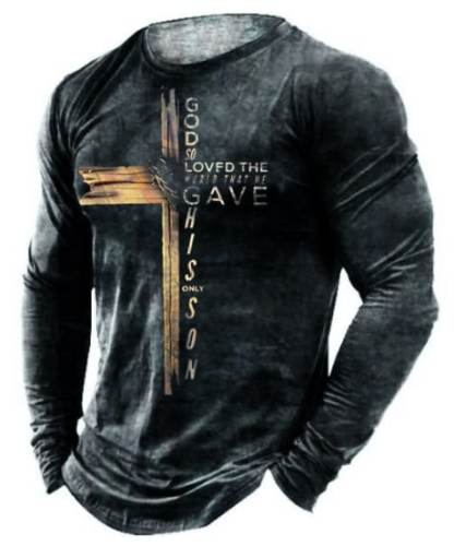 John 3:16 Christian Cross Bible Men Print Long Sleeve Sports Top
