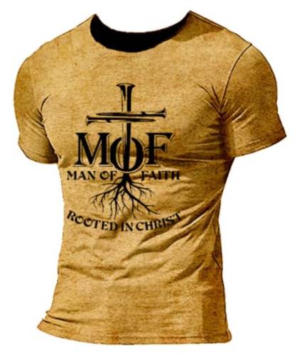 Men's Outdoor Man Of Faith Rooted In Christ Cross Print T-Shirt