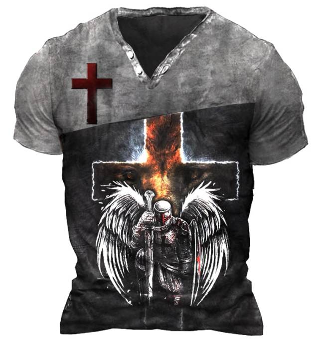 Templar Jesus Cross Men's Outdoor Tactical Henley T-Shirt