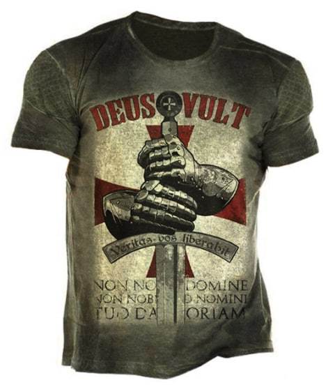 Men's Outdoor Deus Vult Print Short Sleeve T-Shirt