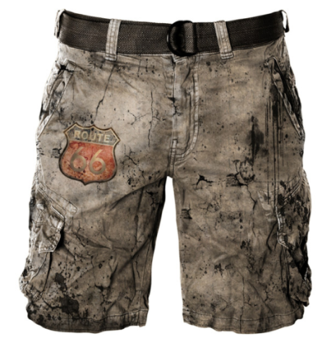 Mens outdoor tactical retro route 66 printed short
