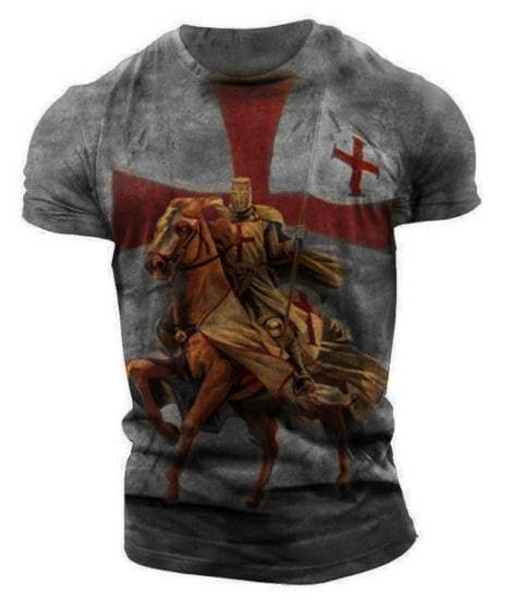Men's Knight Templar Printed Vintage Slim Fit Short-sleeved T-shirt
