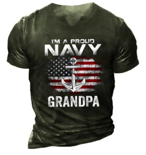 Men's Outdoor I'm A Proud Navy Grandpa American Flag T-Shirt