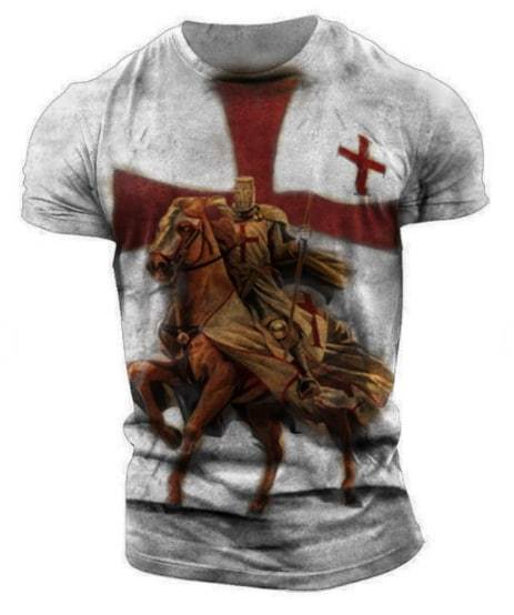 Men's Knight Templar Printed Vintage Slim Fit Short-sleeved T-shirt