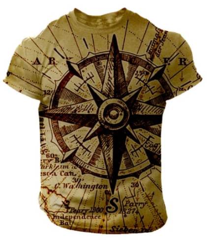 Men's Outdoor Vintage Compass Print T-Shirt