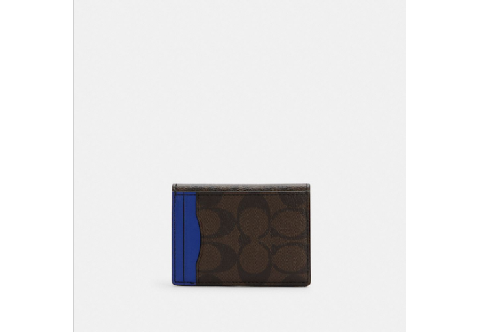 Magnetic Card Case In Colorblock Signature Canvas With Coach Patch