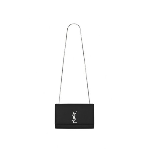 Saint Laurent Large Kate Chain Bag In Black Textured Leather