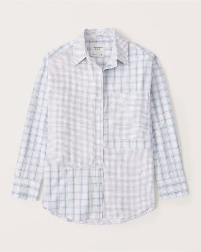 Abercrombie & Fitch Oversized Poplin Spliced Striped Button-Up Shirt