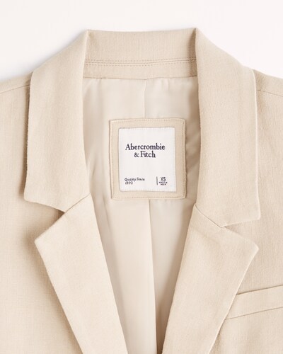 Abercrombie & Fitch Linen-Blend Short-Sleeve Cropped Blazer