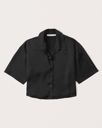 Abercrombie & Fitch Short-Sleeve Boxy Satin Button-Up Shirt