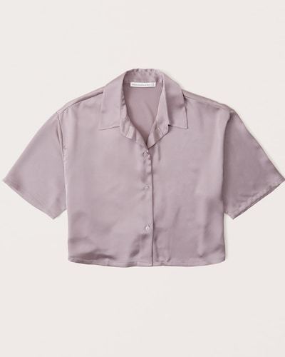 Abercrombie & Fitch Short-Sleeve Boxy Satin Button-Up Shirt