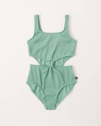 Abercrombie & Fitch Ribbed Knot-Front Cutout One-Piece Swimsuit