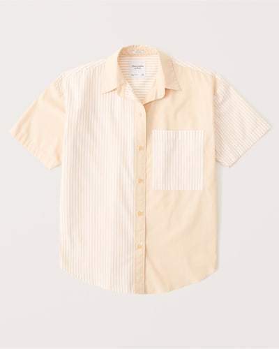 Abercrombie & Fitch Oversized Short-Sleeve Poplin Button-Up Shirt